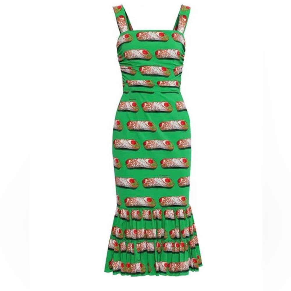 Dolce & Gabbana Green Printed Midi Dress, Italy Size 44